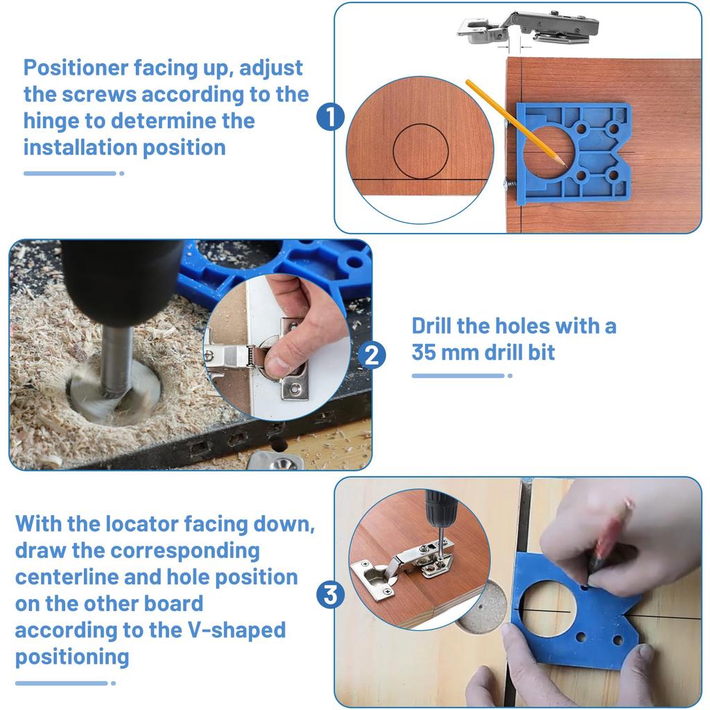 Набор шаблонов для петель, шаблон для сверления петель с расстоянием между отверстиями 46/48/52 мм, диаметр сверла Форстнера 35 мм, сверло по дереву