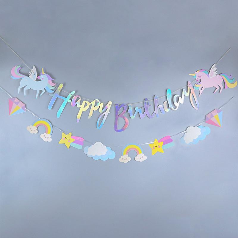 Unicorn Party Banner Garland Standing Unicorn Balloon Kids Girls Birthday Decoration Banner Baby Shower Unicorn Party Decoration