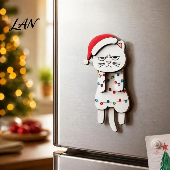 Christmas Party Favors for Kids Wooden Dangle Toy, Santa Claus Refrigerator Magnet, Cute Cartoon Magnetic Iron Decoration Accessories Snowman