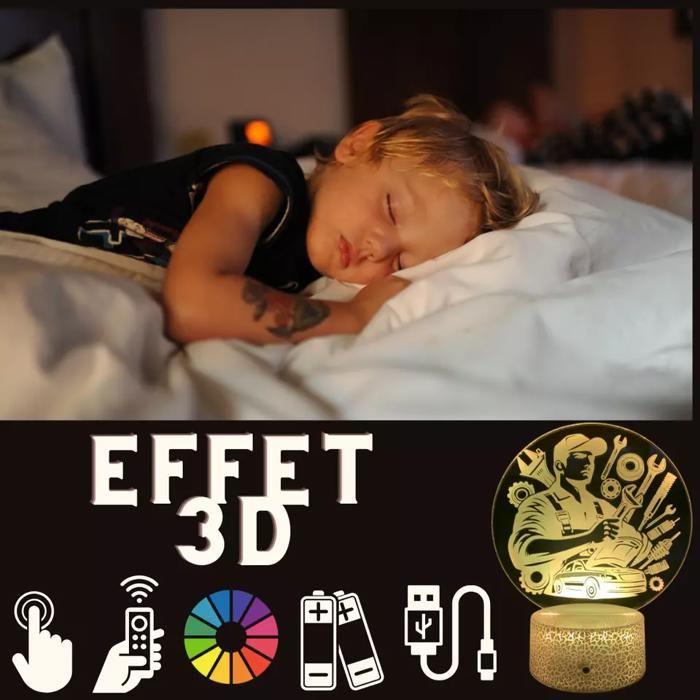 Lampe de Chevet 3D - Mécanicien - LED - Multicolore - Tactile - Rechargeable USB