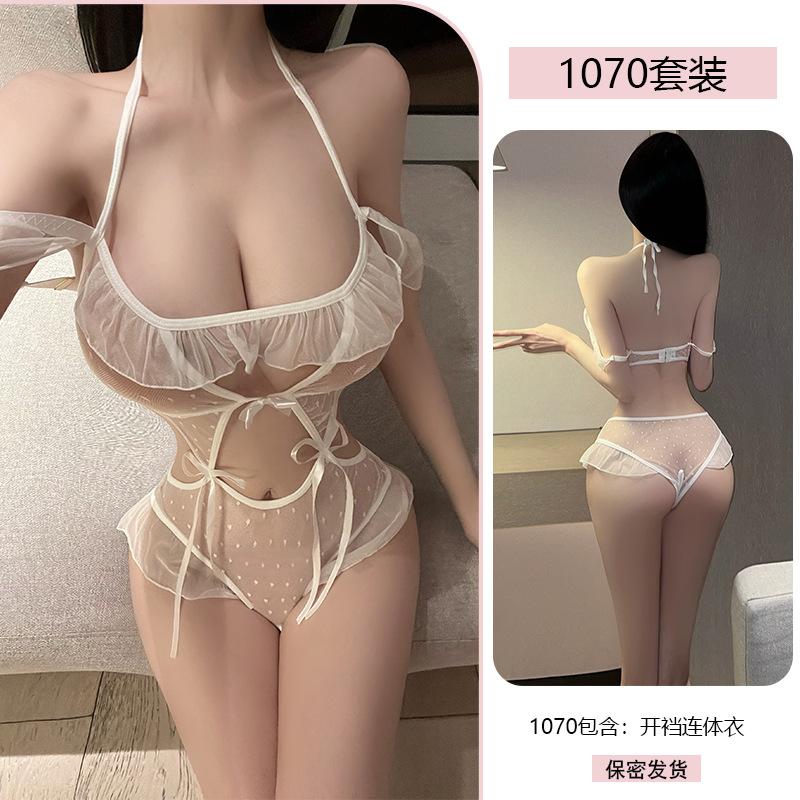 Original Erotic Underwear, Sexy and pure Desire Jumpsuit, Open-cut see-through seductive pajamas, Women's no-take uniform 1070