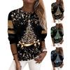 Женский рождественский топ со снежиночным принтом, блестящие блестки, круглый вырез, длинный рукав, одинаковые по цвету, свободные праздничные женские новогодние вечерние футболки
