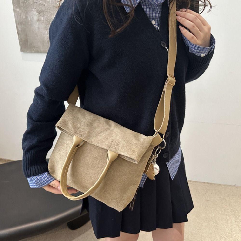 Brown Vintage PU Crossbody Bag Large Capacity Female Tote Bag Suede Velvet Shoulder Bag Students