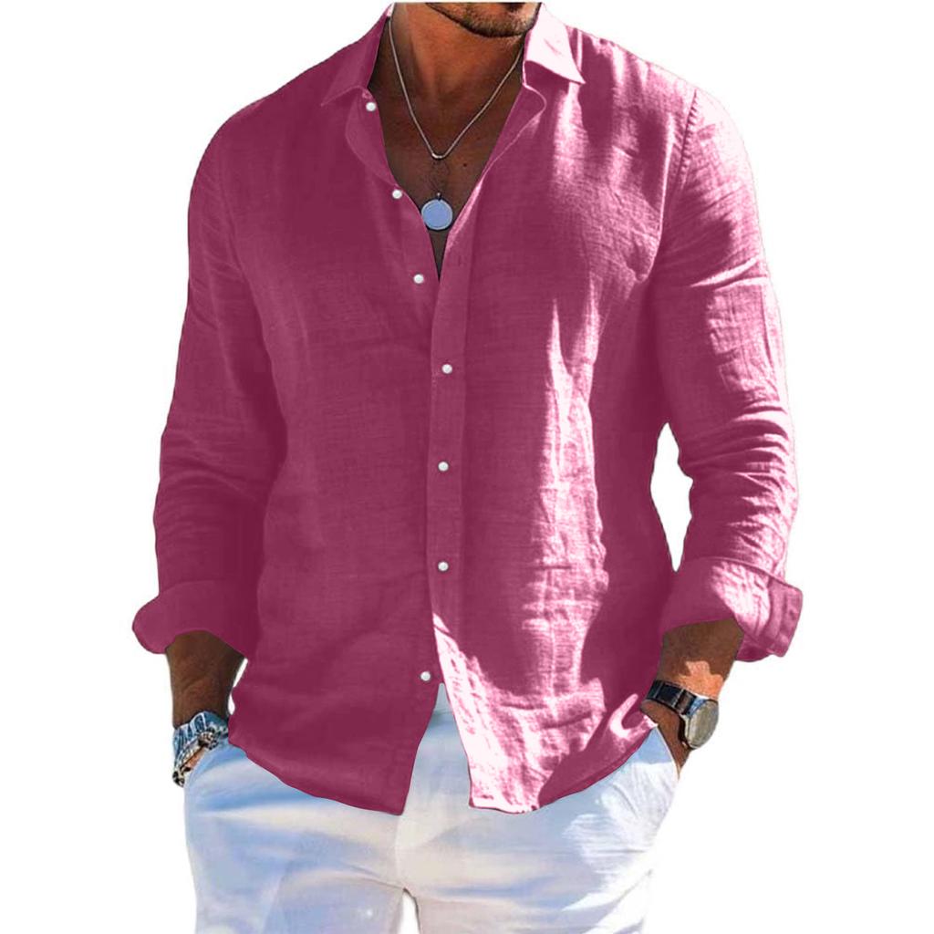 Men's Long Sleeve Linen Shirt Turn-Down Collar Shirt Business Casual Shirt Business Shirt Regular Fit Shirt