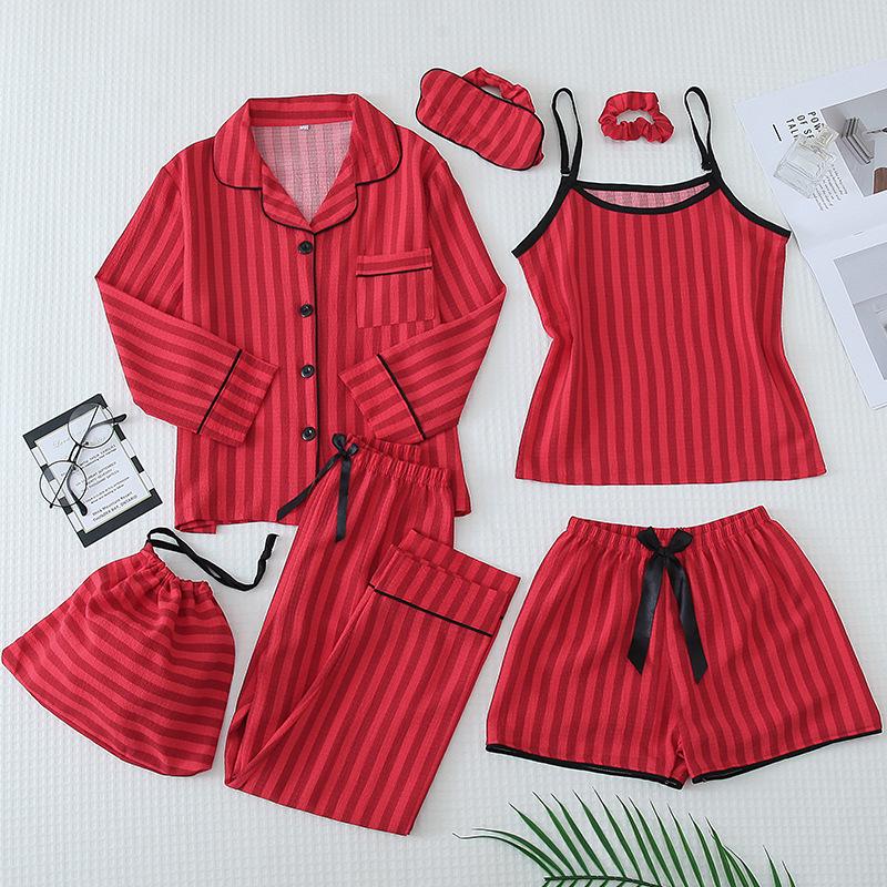 Комплект хлопковой пижамы для парного ношения родитель-ребенок - Женская майка и шорты с детской домашней одеждой из 7 предметов.