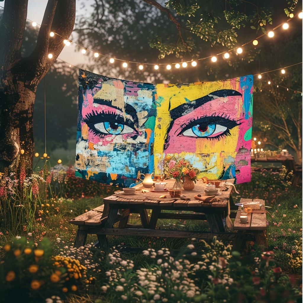 1 шт. Гобелен Pop Art Eyes - Полиэстер, 2D-печать, Цветной дизайн с граффити, Идеальный декор стен, Подарок для спальни, гостиной и кабинета
