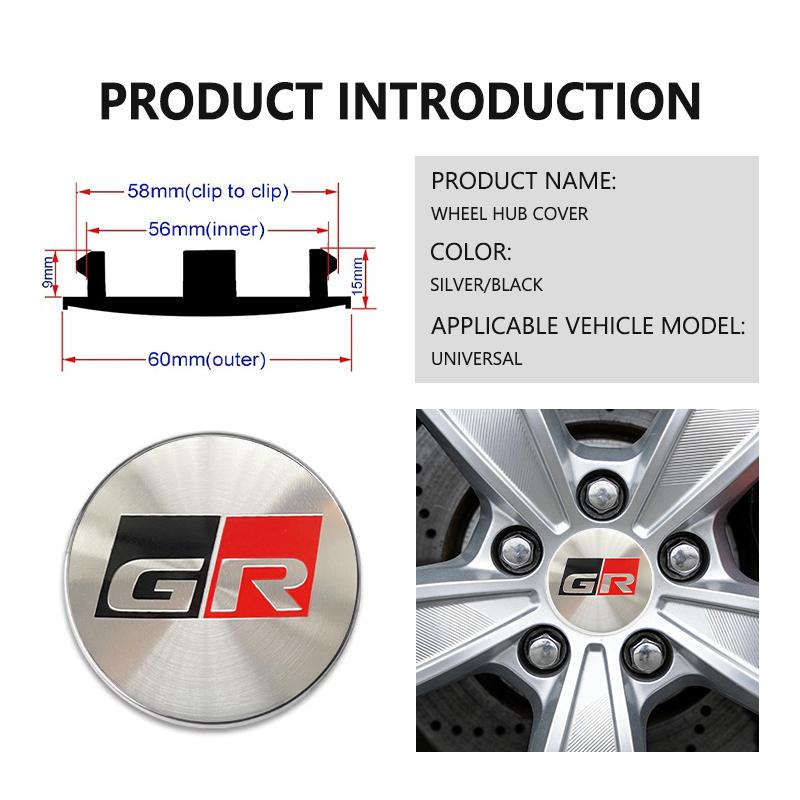 4pcs 60mm Car Wheel Center Cover Hub Cap Auto Decoration Accessories For Toyota Crown GR Corolla YARIS Auris C-HR Hilux Vios
