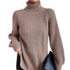 Autumn Winter Turtleneck Women Knitted Sweater New Fashion Long Sleeve Plus Size Split Pullover Sweaters Loose Casual Tops Solid Color Clothing 1681