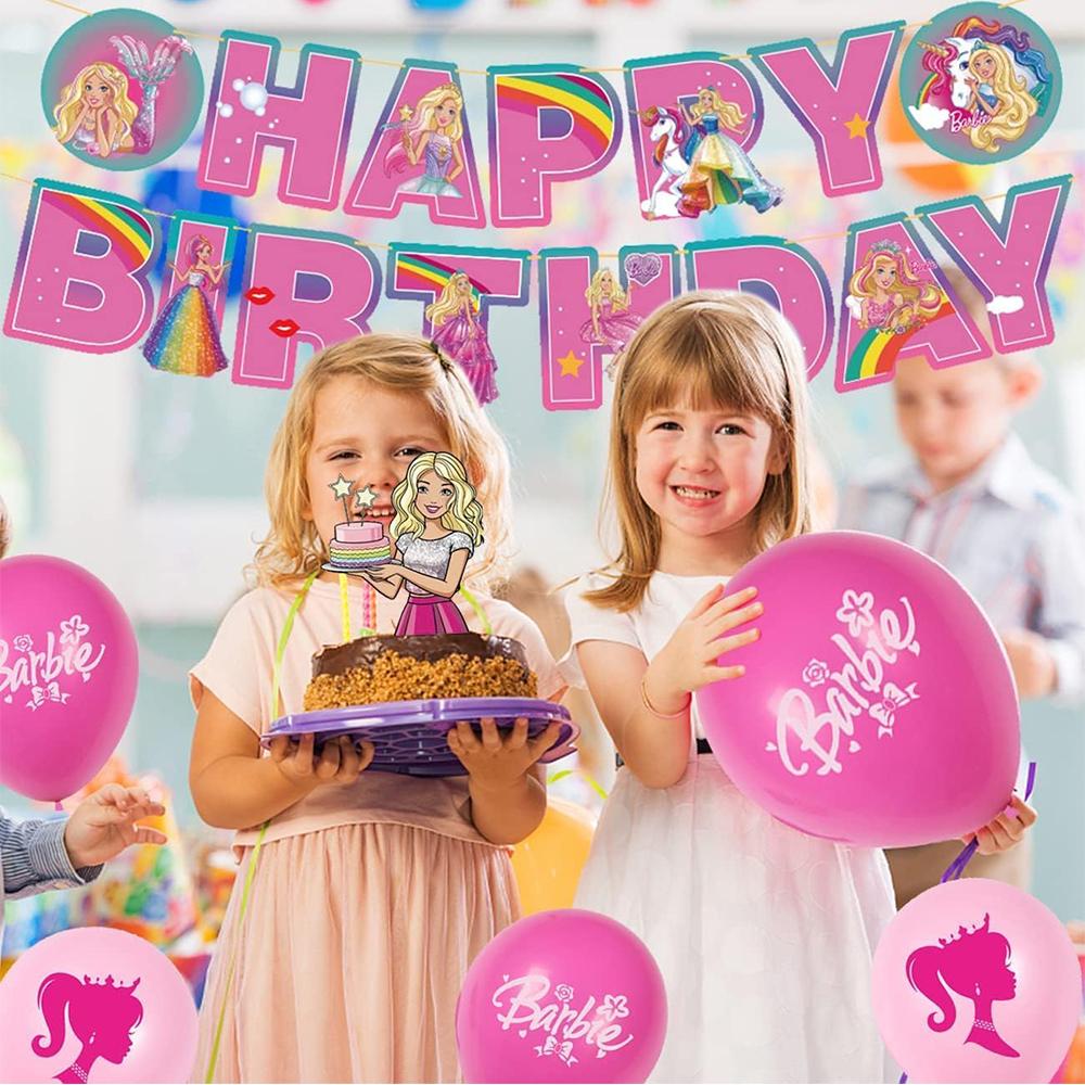 38pcs Barbie Birthday Party Supplies Includes Balloons, Banner, Cake Toppers