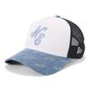 New Era Denim Monogram Classic Mesh Cap In Exclusive To 9Forty Trucker Denim Visor with Monogram Classic 9FORTYA-FRAME White/Washed Denim, ONSPOTZ.