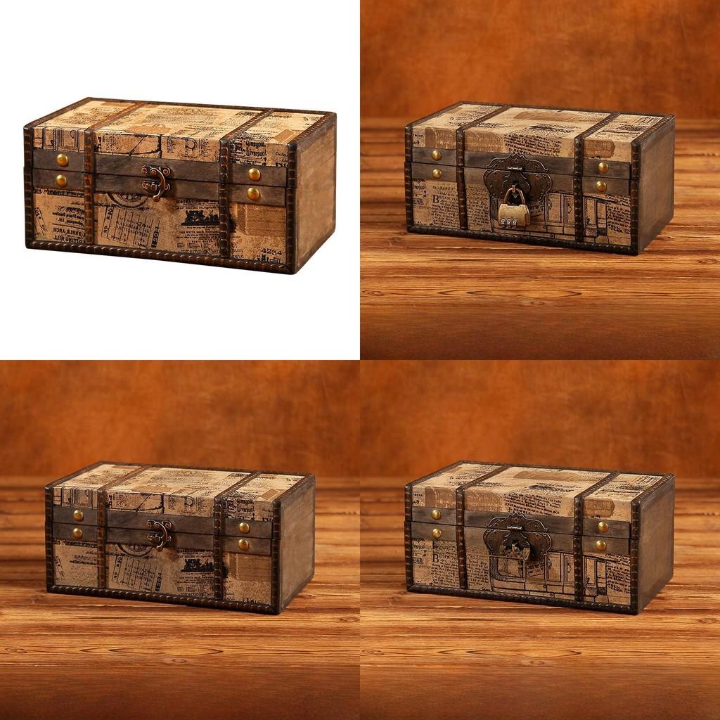 Wooden Retro Jewelry Storage Box With Lid For Cosmetics Organization Accessories