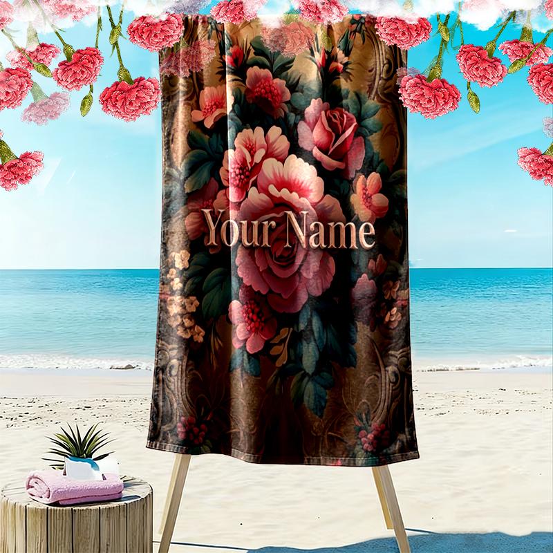 Custom NameFloral design. Beach Towel Soft Microfiber Summer Towel Quick Dry Absorbent Towel for Beach Swimming Pool Travel
