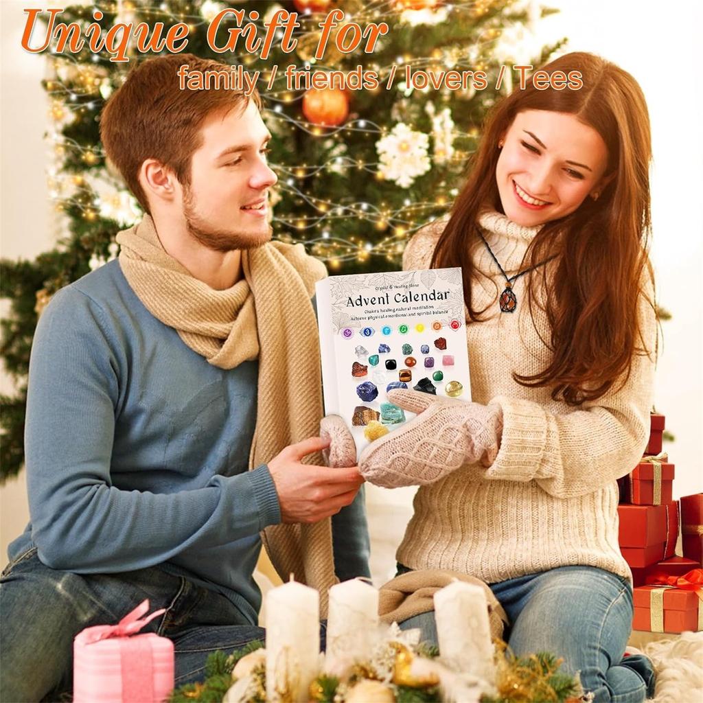 24pc Advent Calendar Crystals Adult-24 Days Chakra Crystals&Healing Stones,Christmas Countdown Calendar Natural Stones Crystals Journey For Girls Boys