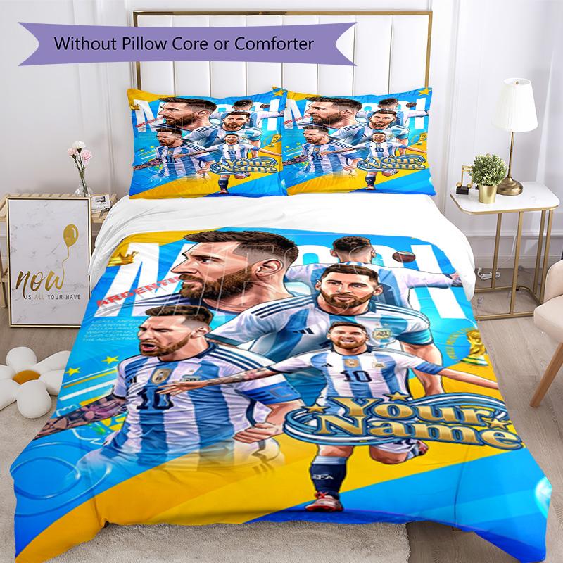 Football Messi Customized Name Custom Bedding Perfect for Study room Breathable Duvet Cover Bedroom Decor Perfect Gift for Women/Men
