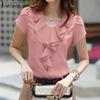 Womens Summer Ruffles V-Neck Casual Short Sleeve Blouse