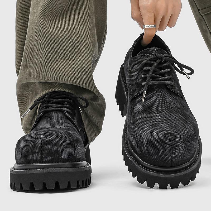 Новые мужские повседневные туфли из выбеленного денима, увеличивающие рост, кожаные туфли с большой головой, весенне-осенние однотонные туфли для взрослых