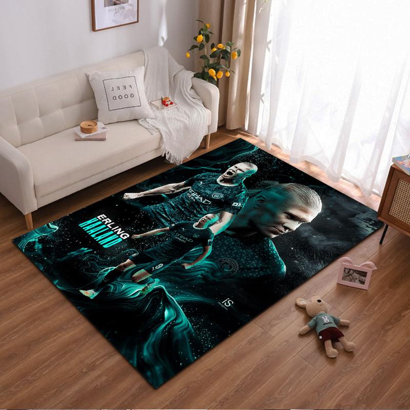 "Football Player Theme Rug with Dynamic Design, Non-slip rug suitable for living room and bedroom sofas."