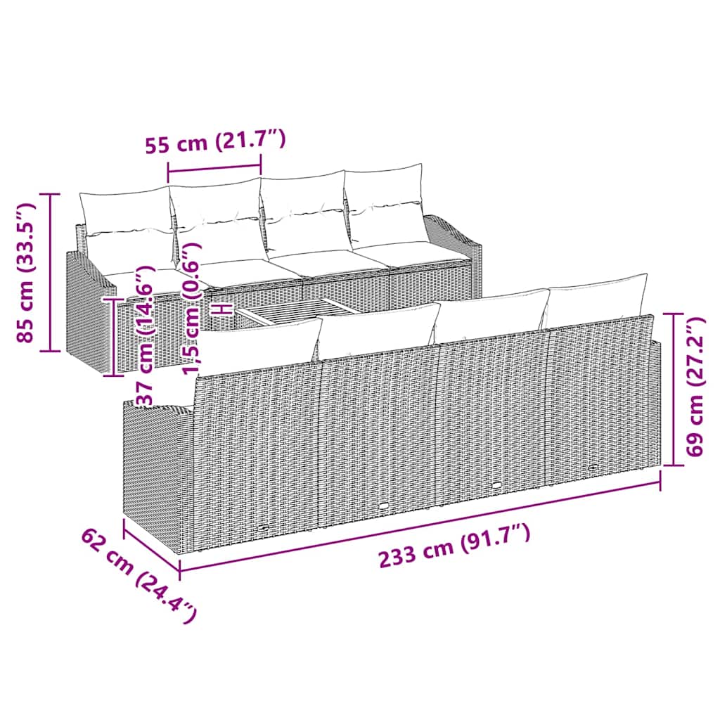 9 Piece Garden Sofa Set with Cushions Black Poly Rattan