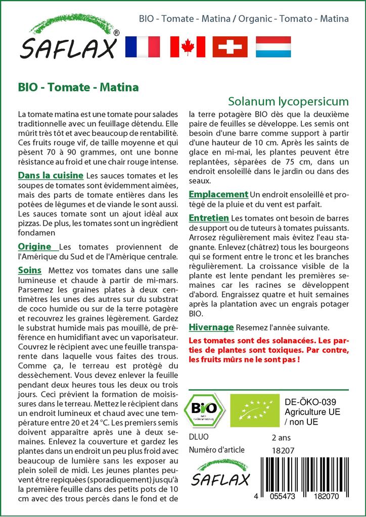 SAFLAX Garden in the Bag - Органический - Помидор - Матина - 10 семян - С субстратом в подходящем пакете - Solanum lycopersicum