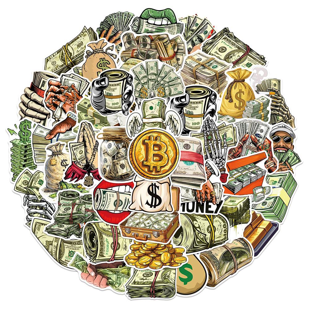10/30/50pcs Cool Money Dollar Cartoon Graffiti Stickers Funny Decorative Scrapbook Suitcase Phone Waterproof DIY Sticker Packs