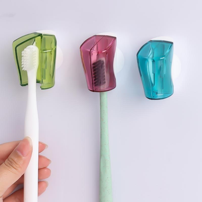 Household Family Wall Mounted Dust Proof Toothbrush Holder Rack Bathroom Creative Sucker Toothbrush Dust Cover
