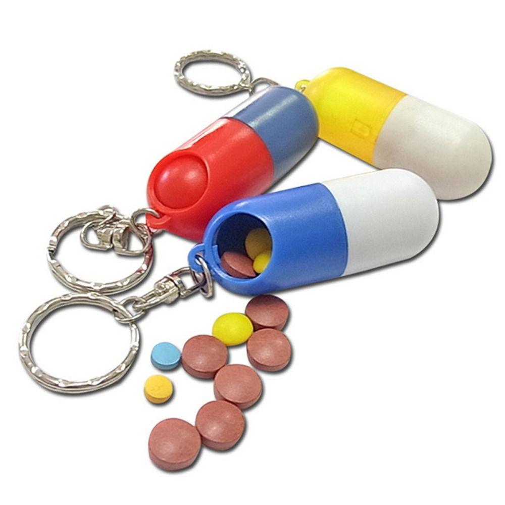 Key Chain Travel Pill Box Capsule Shaped Drug Container Keychain Pill Storage