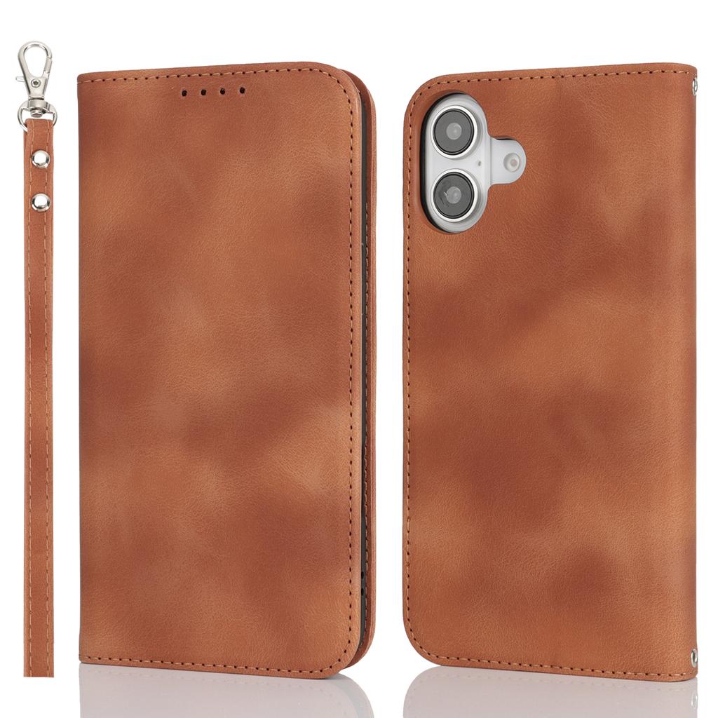 For iPhone 16 Plus Stand Case Magnetic Closure Skin Touch Leather Flip Phone Cover with Wallet