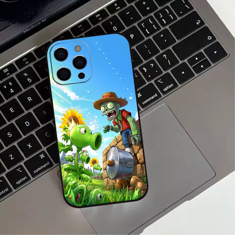 P-Plants Zombies Game Phone Case For iPhone 17,16,15,14,13,12,11 Plus,Pro Max,XS,Soft Silicone Black Cover