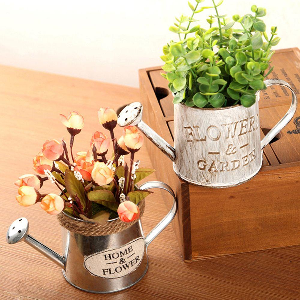 Vintage Iron Sheet Home Vases Watering Can Embossed Wrought Flower Bucket