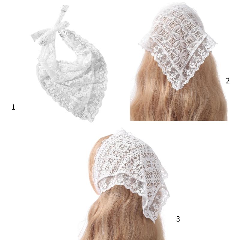 Hot Girls White Lace Bandana Summer Sunproof Turban Tie Back Camping Headwrap Lovely Girls Traveling Hair Kerchief