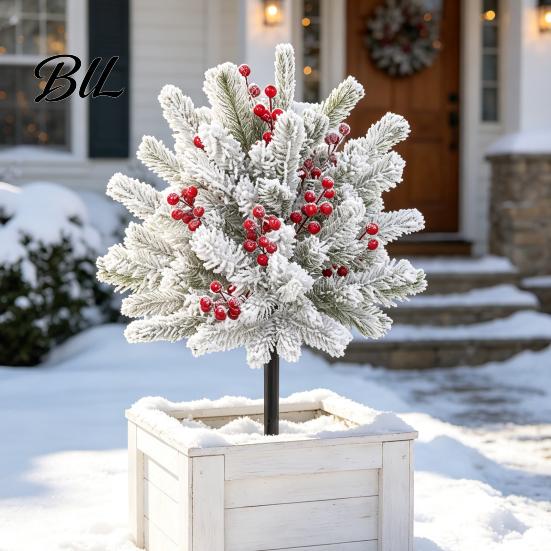 Outdoor Patio Christmas Accents Artificial Poinsettia Flower Yard Stake, Red Floral Ground Spike Decor, Potted Plants Weather?Resistant Fake