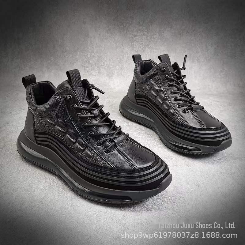 European Men's 2022 Spring/Autumn Thick-Soled Mid-Top Casual Shoes with Air Cushion & Fish Pattern