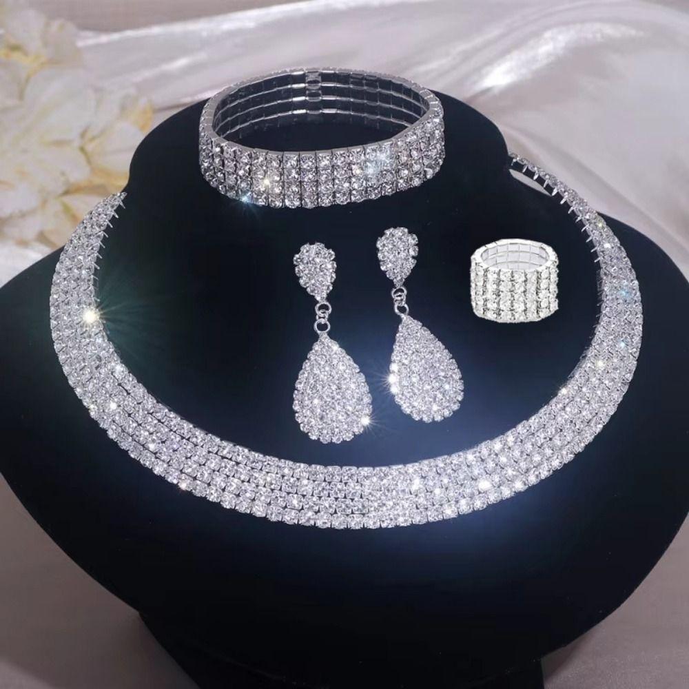 Luxury Bridal Jewelry Set Drop Earring Rhinestone Choker Necklace  Evening Wear