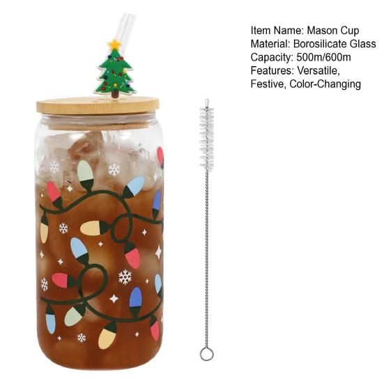 Yousheng Color-Changing Festive Tumbler Christmas Beer Can with Brush And Straw Holiday-themed Beverage Container