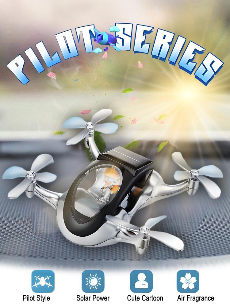 Car Aromatherapy Ornament Pilot Air Fragrance Solar Drone Creative Center Console Decoration With Rotating Propeller