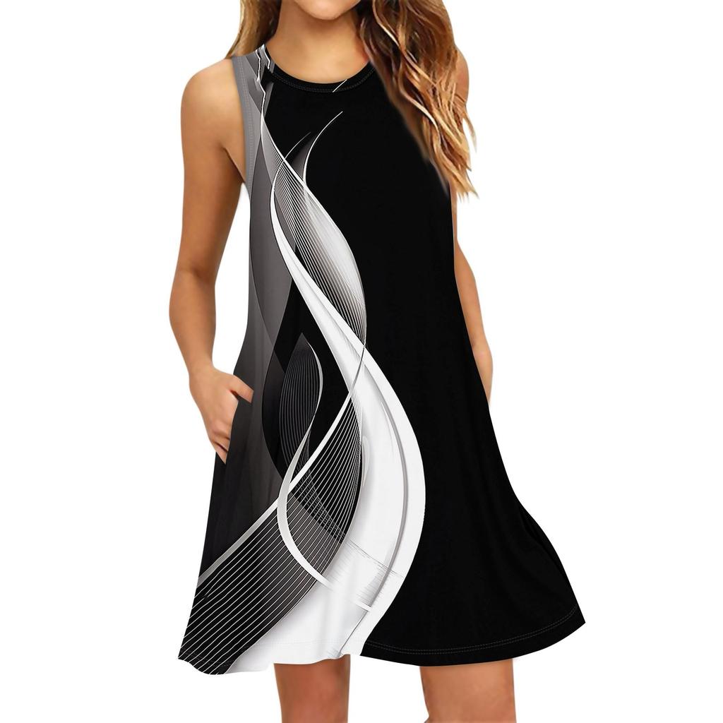 Женское модное пляжное платье без рукавов с круглым вырезом и цветочным принтом