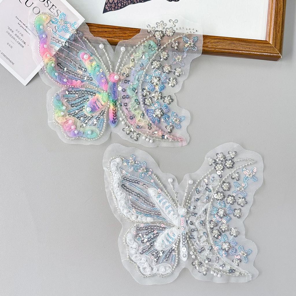 Colored Staple Sequins Butterfly Cloth Stickers Organza Lace Patch Decorative Clothes Skirts Decal Accessories