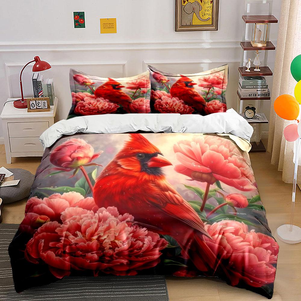 Floral Elegance And Scarlet Beauty Kid'S And Adults' Bedroom Decor, Exquisite Three-Piece Bedding Set Gift
