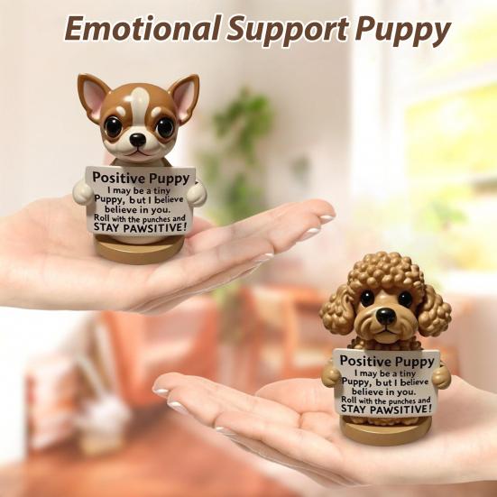 Emotional Support Puppy Statue Positive Dog Ornament Puppy Figurine with Motivational Message Inspirational Gift for Companion Coworkers