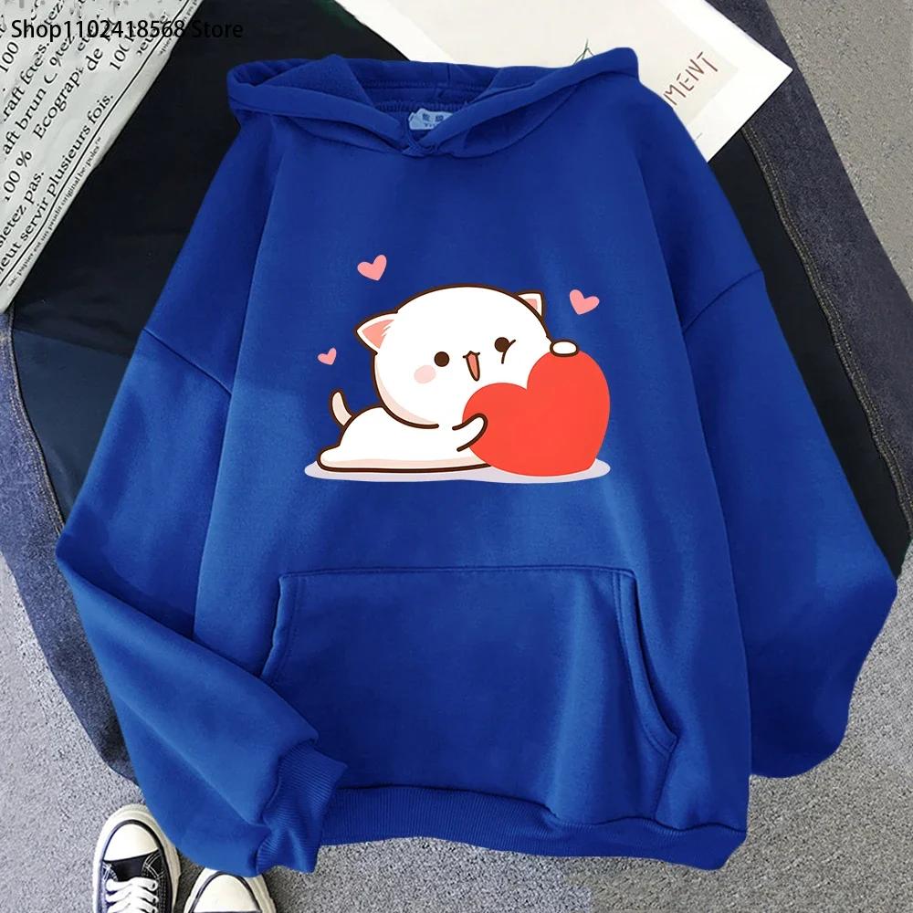 Kawaii Peach Cat Hoodies Cartoon Cute Printed Sweatshirt Women Tops Ropa Aesthetic Clothes Women Female Korean Hoody