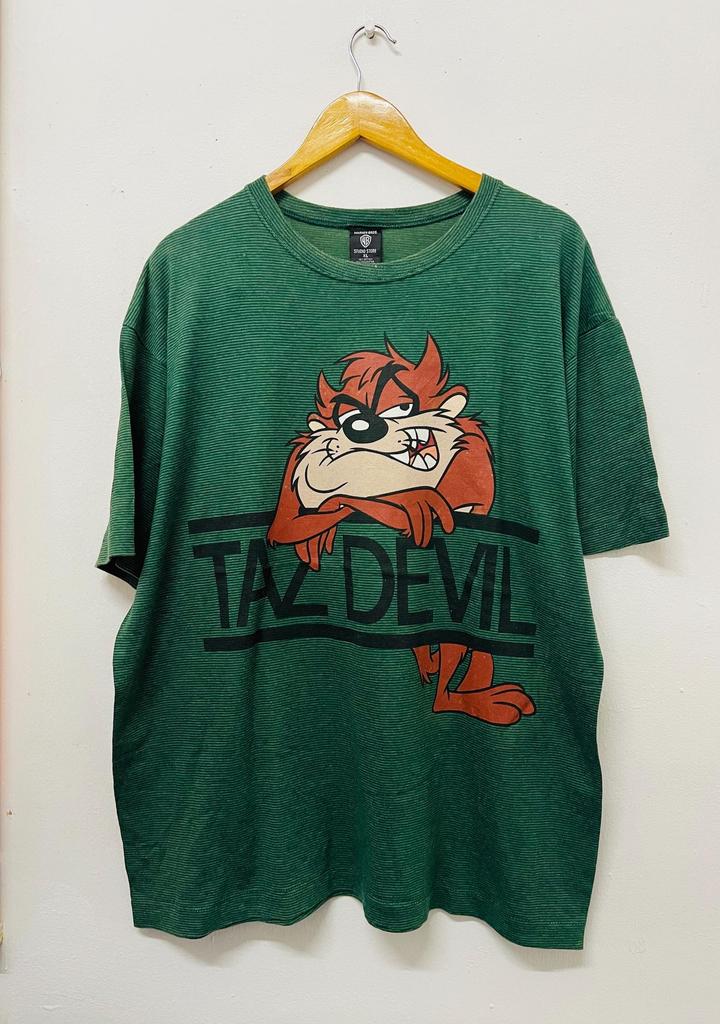 Vintage 90s Warner Bros : Taz Devil 1997 T-Shirt / Cartoons / Animations Series / Rare / Overprint / Space Jam / Looney Tunes / Green / XL
