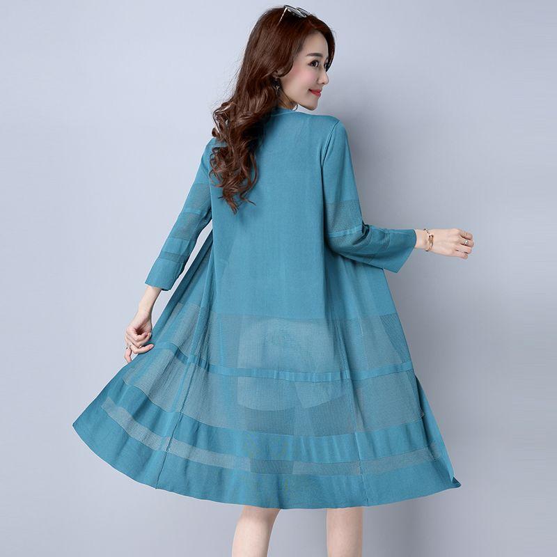Women's Cardigan Summer Long Style Draped Over Shawl Sun Protection Jacket Ice Silk Knitted Sweater, Thin Style