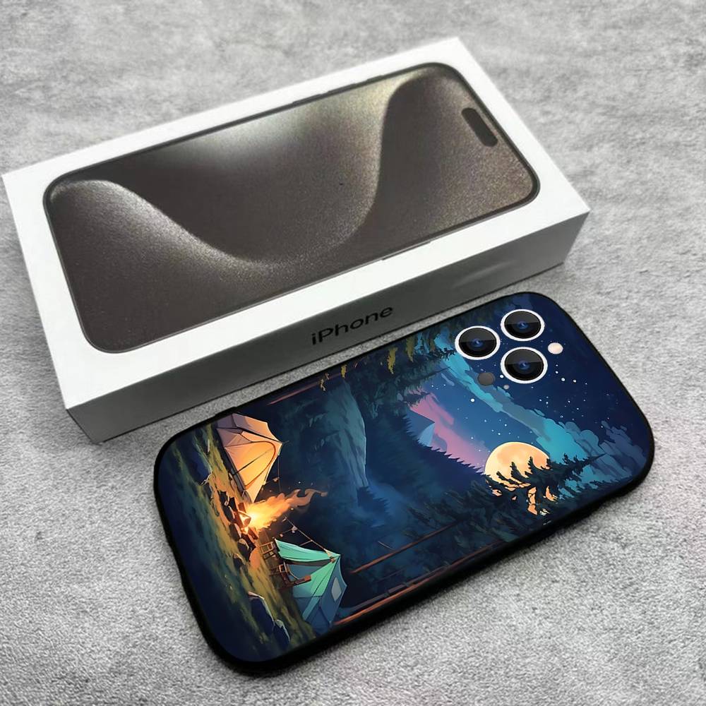 Mountain outdoor camping Phone Case For iPhone 17,16,15,14,13,12,Pro,Max,Plus,E,SE4,Air,Mini Black Soft Box