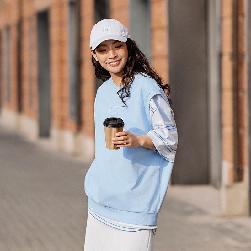 Li-Ning Выходные Молодежные Ретро Свободные Модные Повседневные Безрукавки Круглый Вырез Жилет Унисекс Топы Небесно-Голубые AVSU493-5