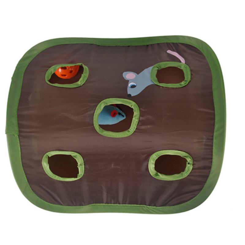 Cat Mice Toy Hide & Seek Game Collapsible Puzzle Exercise Toy 9 Holes Mouse Hunt with Bells