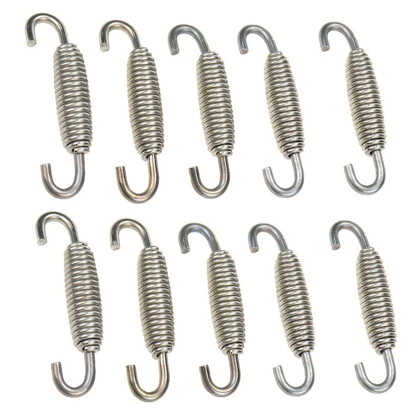 New 10Pcs Stainless Steel 68Mm Silver Motorcycle ATV Muffler Exhaust Pipe Tube Swivel Spring