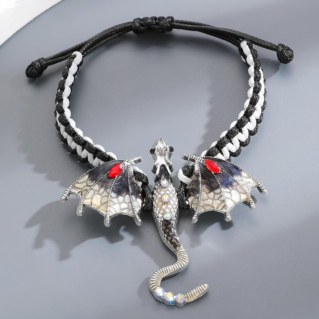 Круглый браслет в ретро-стиле с инкрустацией из синтетического циркония в виде дракона, плетеный браслет с летающим драконом для мужчин и женщин, универсальный подарок для повседневного ношения