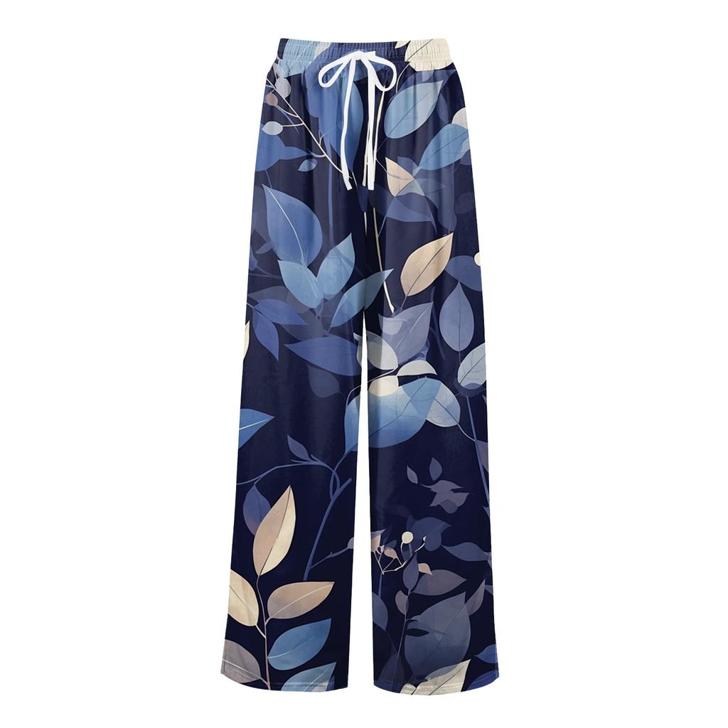 Женские свободные повседневные брюки с цветочным принтом и широкими штанинами, с эластичной талией на кулиске и карманами