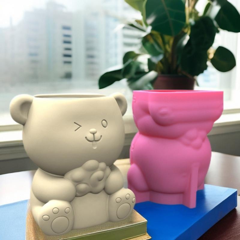 Flower Silicone Mold Succulent Planter Concrete Mold Bear Flowerpot Resin Epoxy Mold Pen Holder Home Decor