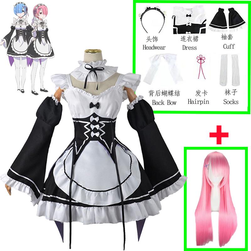 Anime Ram Rem Lolita Meid Cosplay Costume Re Life In A Different World From Zero Kara Hajimeru Isekai Seikatsu Dress Wig Suits